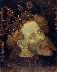 Pierre IV of Aragon dit le Ceremonieux - Piotr IV (1319-1387), Król Aragonii - Peinture de Jaume (Jaime) Mateu (1382-1452) - 1427 - Tempera na panelu - 56,3x45,3 - Narodowe Muzeum Sztuki Katalonii , Barcelona