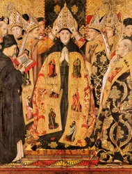„” Konsekracja św. Augustyna z Hippony”” Ołtarz św. Augustyna. Detrempe na drewnie Jaume Huguet (1415-1492). 1466-1475. Z kościoła św. Augustyna w Barcelonie.