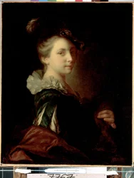 ""młoda aktorka w stroju teatralnym"" (Młoda kobieta w stroju teatralnym) Obraz Alexis Grimou (1678-1733) ok. 1730 Wymiary 74x59 cm Muzeum Ermitażu w Sankt Petersburgu