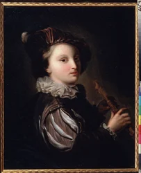 „Młoda strona z Mirliton” (strona z fajką trzcinową) Obraz Jeana Alexisa Grimou (1678-1733) XVIII wiek. Rokoko. Olej na płótnie. Muzeum Puszkina Moskwa