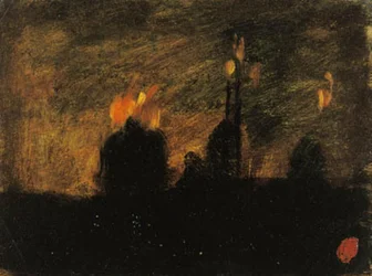 Nocna atmosfera z pożarami w St-Vast-là-haut w pobliżu Valenciennes