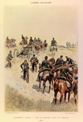 Typy i mundury francuskiego Armee kapitana Julesa Richarda, zilustrowane przez Edouarda Detaille (1848-1912): Artyleria konna; Baterie; Strój polowy z 1887 r., kolekcja prywatna