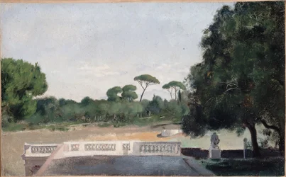 Ogrody Willi Borghese widziane z Willi Medyceuszy w Rzymie, w latach 1859-1860 (olej)