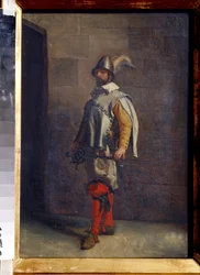 Hugenot (Hugenot). Protestancki francuski kalwinista podczas wojen religijnych. Obraz Ernesta Jean Louis Meissonier (1815-1891). Olej na płótnie. Sztuka francuska. Państwowe Muzeum Sztuki, Tuła (Muzeum Narodowe w Tule, Rosja)