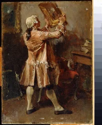 Miłośniczka malarstwa. (Miłośnik malarstwa). Obraz Ernesta Jean Louis Meissonier (1815-1891). Olej na drewnie, sztuka francuska. Regionalne Muzeum Sztuki, Czernigow