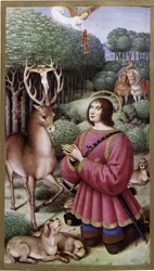 Święty Hubert - Miniatura Jeana Bourdicchona, faksymile „Godzin Anny de Bretagne”