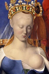 Szczegół karmiącej Dziewicy przedstawionej jako Agnes Sorel (po Dziewicy z Antwerpii, Jean Fouquet, ok. 1452-1455)
