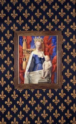 Karmiąca Dziewica w gronostajowym płaszczu przedstawiona jako Agnès Sorel - według „Dziewicy z Antwerpii” Jeana Fouqueta, około 1452-1455