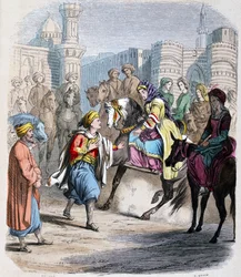 Emina Nosratli attend son fils victorieux Ibrahim Pacha (1789-1848), de retour au Caire apres la campagne arabe en 1818 - Emina El Nosratli (matka Ibrahima Paszy) czeka na zwycięski wjazd syna do Kairu po jego arabskiej kampanii w 1818 r. Akwarela autorstw