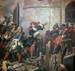 Ludwik XIV prowadzi atak na Valenciennes w XVII wieku.