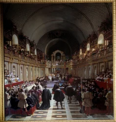 Stany Generalne Paryża 27 października 1614 Zgromadzenie odbyło się w Luwrze, przewodniczył mu król Ludwik XIII wraz ze swoją matką Marią de Medicis. Obraz Jeana Alaux (1786-1864), dit le Romain