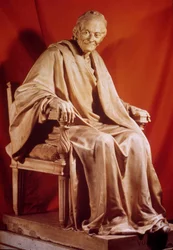 Portret Woltera (Francois Marie Arouet) (1694-1778). Rzeźba Jean Antoine Houdona (1741-1828) XVIII-wieczny Paryż, komedia francuska
