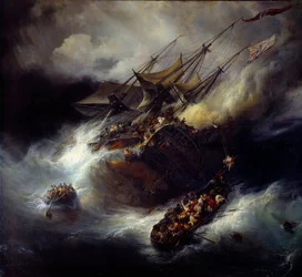 Pożar Kentu Zatonięcie łodzi (1800). Obraz Theodore Gudin (1802-1880)