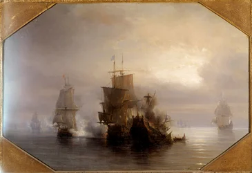 Bitwa morska rycerza Marc-Antoine de Saint-Pol Hecourt (1665-31 października 1705), 31.10.1705 Nadał swoje imię pobliskiemu miastu Saint-Pol-sur-Mer (Saint Paul sur mer). Obraz Theodore Gudin (1802-1880) XIX wiek. Paryż, Musée de la Marine