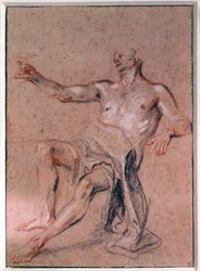 Man Nude Rysunek ołówkiem Jean Antoine Watteau (1684-1721) XVIII-wieczny Paryż, Musee du Louvre