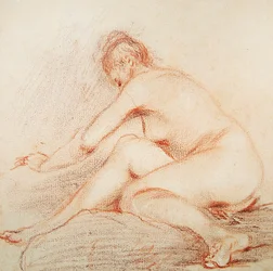 Naga kobieta (węgiel i czerwona kreda na papierze)