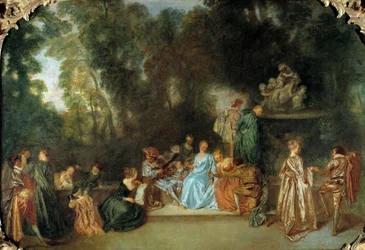 Rekreacja galante Obraz Jean Antoine Watteau (1684-1721) Berlin XVIII w., Muzeum Dahlem