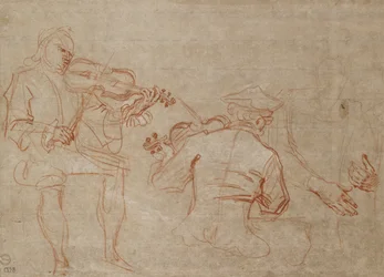 Studium dwóch skrzypków i pary rąk trzymających ramię po prawej stronie, ok. 1716 r.