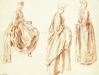 Trzy Panie z profilu po prawej stronie, jedna siedząca, ok. 1713-14