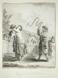 Błaganie Madame Lapoutkine, rycina Jean Baptiste Tilliard (grafika)