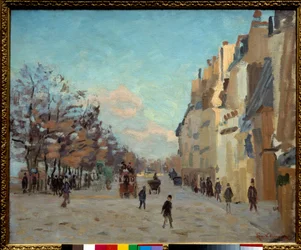Quai de la gare w Paryżu, efekt śniegu Obraz Jeana Baptiste Armanda Guillaumina (1841-1927) XIX w. Słońce. 0,5x0,61 m Paryż, Muzeum Orsay