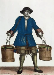 Przewoźnik wodny, koniec XVIII wieku (rycina kolorowa)