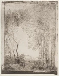 Młoda matka przy wejściu do lasu, oryginalny odcisk 1856, wydrukowany w 1921 r.