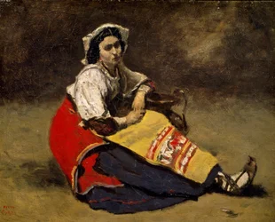 "Italienne assise sur le sol" Obraz autorstwa Jean Baptiste (Jean Baptiste) Camille Corot (1796-1875) Zurych, kolekcja prywatna