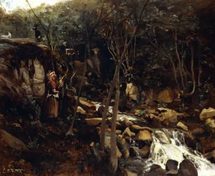 Lormes - Potok ze stojącym chłopem przędącym wełnę, 1842