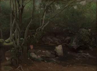 Lormes: Koza dziewczyna siedząca nad strumieniem w lesie, 1842.