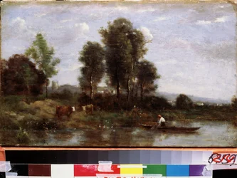 „Paysage a la riviere” (Pejzaż z rzeką) Obraz Camille Corot (1796-1875) XIX-wieczne Muzeum Sztuki Dalekiego Wschodu, Chabarowsk, Rosja