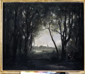 „Paysage au lac” (Pejzaż z jeziorem) Obraz Camille Corot (1796-1875) 1865-1873 Wymiary 53x65,5 cm Ermitaż, Sankt Petersburg (Sankt-Petersburg)