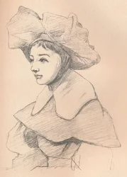 Portret młodej kobiety w dużym kapeluszu, Moja Hagar, ok. 1830 r.