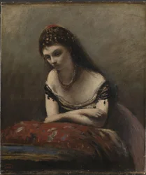 Młoda kobieta oparta na poduszce, ok. 1870-72 (olej na płótnie)
