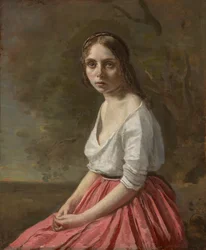 Młoda kobieta w różowej spódnicy, ok.1845-50