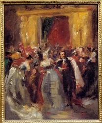Kostium balowy w pałacu Tuileries: Napoleona III (1808-1873) i hrabiny Castiglione (1837-1899, słynna włoska kurtyzana) (Virginia Elisabetta Luisa Carlotta Antonietta Teresa Maria Oldoini). Obraz Jeana Baptiste (Jean-Baptiste) Carp