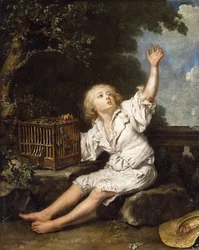 Chłopiec z pustą klatką dla ptaków,