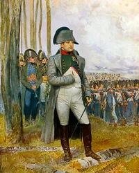 Napoleon I i jego sztab oglądają grenadierów Gwardii Cesarskiej - Akwarela i gwasz na kartonie autorstwa Édouarda Detaille