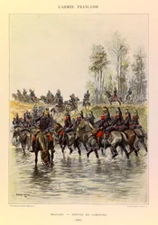 Typy i mundury francuskiego Armee kapitana Julesa Richarda, zilustrowane przez Edouarda Detaille (1848-1912): Smoki; Służba polowa w 1885 r., kolekcja prywatna