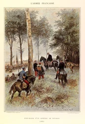 Typy i mundury francuskiego Armee kapitana Julesa Richarda, zilustrowane przez Edouarda Detaille (1848-1912): sztab generała dywizji w 1884 r., kolekcja prywatna