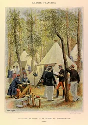 Typy i mundury francuskiego Armee kapitana Julesa Richarda, zilustrowane przez Edouarda Detaille (1848-1912): Piechota liniowa: biuro sierżanta majora w 1885, kolekcja prywatna