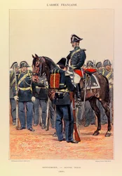 Typy i mundury francuskiego Armee kapitana Julesa Richarda, zilustrowane przez Edouarda Detaille (1848-1912): Gendarmerie en grande attire en 1887, Collection Partiale