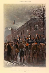 Typy i umundurowanie francuskiego Armee kapitana Julesa Richarda, zilustrowane przez Edouarda Detaille (1848-1912): Kirasjerzy: przyjęcie ambasady w Pałacu Elizejskim w 1886 r., kolekcja prywatna