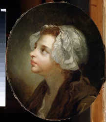 ""Portret młodej dziewczyny"" Na głowie nosi szalik. Obraz Jeana Baptiste Greuze (1725-1805) Regionalne Muzeum Sztuki, Czernihów (Czernihów lub Czernigow) Ukraina