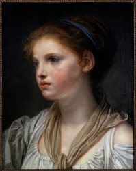 Portret dziewczynki z niebieską wstążką Obraz Jeana Baptiste Greuze (1725-1805) XVIII w. Słońce. 0,45x0,39 m Rennes, Musee des Beaux Arts