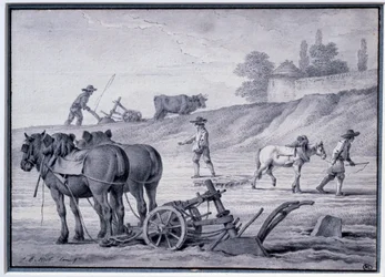 Rolnictwo: scena orki. Rysunek Jeana Baptiste Hueta (1745-1811) XVIII-wieczny Paryż, Luwr