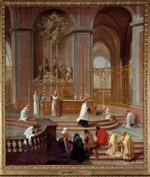 Msza kanonika La Porte lub główny ołtarz Notre-Dame de Paris Obraz Jeana Jouveneta (1644-1717) 1708-1710 wym. 1,62 x 1,41 m - Msza kanonika de La Porte lub Ołtarz Notre-Dame de Paris. Obraz Jeana Jouveneta (1644-1717) 1708-