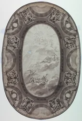 Rysunek, projekt malowanej dekoracji sufitu sali (malowany owalny sufit), 1761 r.