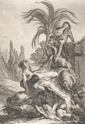 Przestraszona najada Rozczochrana najada cofa się ze strachu na widok lwa, ca. 1740 r.,
