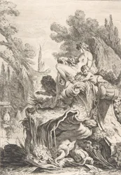 Siedząca nimfa Fontanna z najadą osadzoną na muszli, ca. 1740.